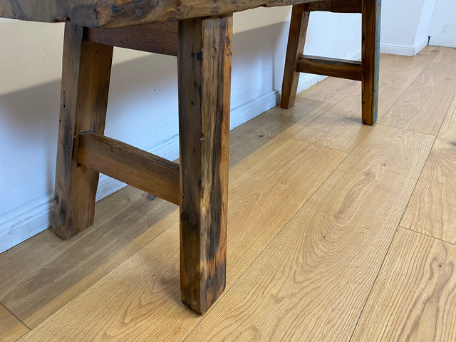 Boatwood by WMK I Robuste 120cm lange Bank aus altem Bootsholz I handgefertigtes Unikat I Teakholz massiv in Originalfarbe # Holzbank Gartenbank Bench Küchenbank Sitz Gartenmöbel Balkonmöbel Treibholz