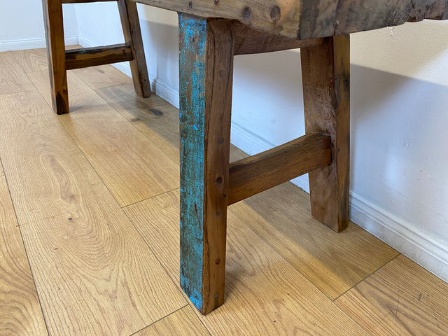 Boatwood by WMK I Robuste 120cm lange Bank aus altem Bootsholz I handgefertigtes Unikat I Teakholz massiv in Originalfarbe # Holzbank Gartenbank Bench Küchenbank Sitz Gartenmöbel Balkonmöbel Treibholz