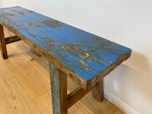 Boatwood by WMK I Robuste 120cm lange Bank aus altem Bootsholz I handgefertigtes Unikat I Teakholz massiv in Originalfarbe # Holzbank Gartenbank Bench Küchenbank Sitz Gartenmöbel Balkonmöbel Treibholz