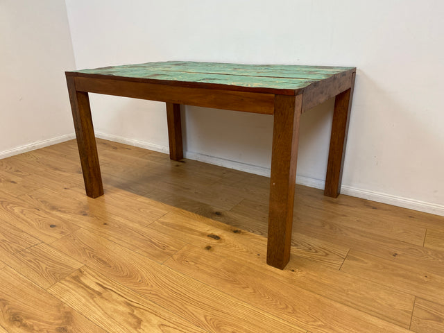 Boatwood by WMK I Einzigartiger 140x90cm großer grüner Esstisch aus altem Bootsholz I ein handmade Unikat aus massivem Teakholz I Tisch Küchentisch Gartentisch Holztisch Dining Table Berlin Bonn Jena