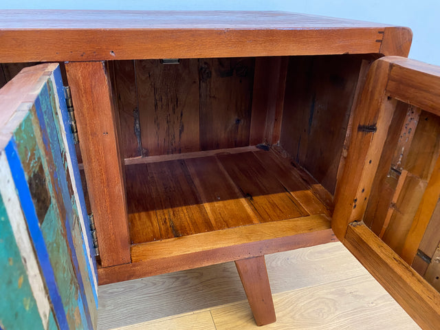 Boatwood by WMK # Detailreiches 150cm langes Sideboard aus altem Bootsholz, ein handgefertigtes Unikat aus massivem Teakholz # Kommode Lowboard TV-Lowboard TV-Board TV-Bank Anrichte Bootsmöbel Berlin