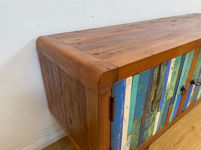 Boatwood by WMK # Detailreiches 150cm langes Sideboard aus altem Bootsholz, ein handgefertigtes Unikat aus massivem Teakholz # Kommode Lowboard TV-Lowboard TV-Board TV-Bank Anrichte Bootsmöbel Berlin
