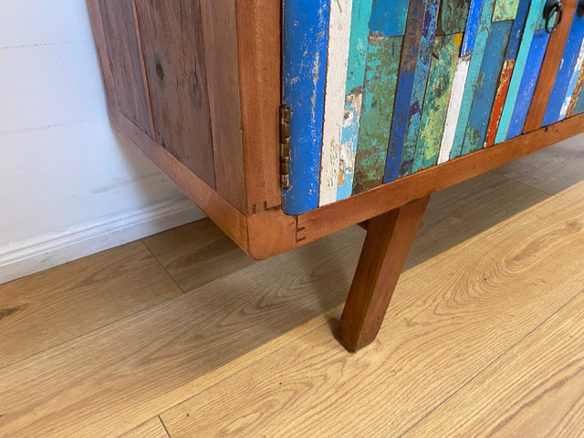 Boatwood by WMK # Detailreiches 150cm langes Sideboard aus altem Bootsholz, ein handgefertigtes Unikat aus massivem Teakholz # Kommode Lowboard TV-Lowboard TV-Board TV-Bank Anrichte Bootsmöbel Berlin