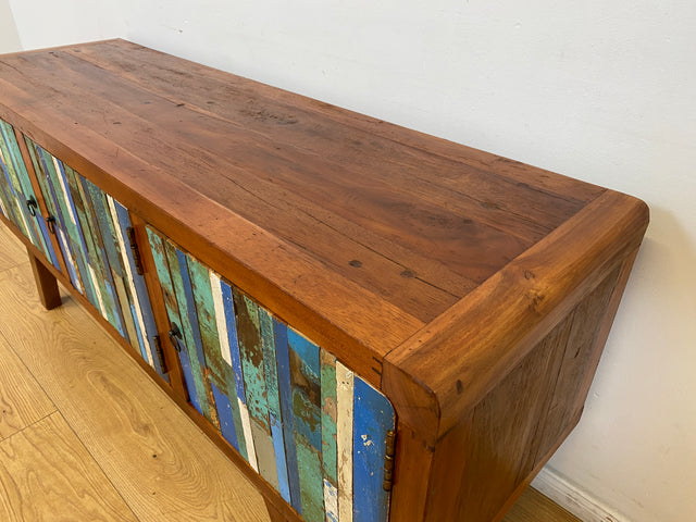 Boatwood by WMK # Detailreiches 150cm langes Sideboard aus altem Bootsholz, ein handgefertigtes Unikat aus massivem Teakholz # Kommode Lowboard TV-Lowboard TV-Board TV-Bank Anrichte Bootsmöbel Berlin