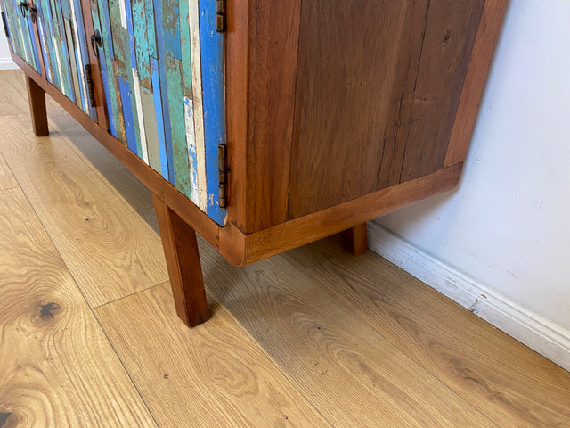 Boatwood by WMK # Detailreiches 150cm langes Sideboard aus altem Bootsholz, ein handgefertigtes Unikat aus massivem Teakholz # Kommode Lowboard TV-Lowboard TV-Board TV-Bank Anrichte Bootsmöbel Berlin