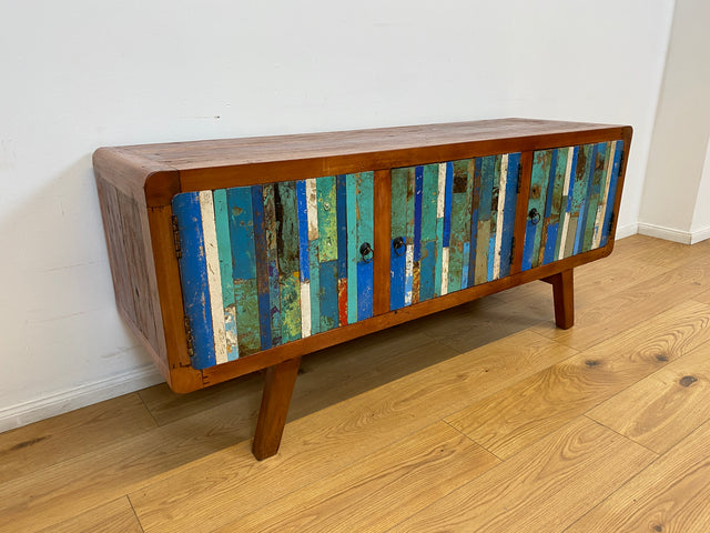 Boatwood by WMK # Detailreiches 150cm langes Sideboard aus altem Bootsholz, ein handgefertigtes Unikat aus massivem Teakholz # Kommode Lowboard TV-Lowboard TV-Board TV-Bank Anrichte Bootsmöbel Berlin