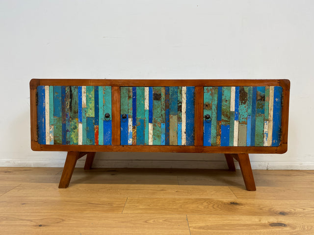 Boatwood by WMK # Detailreiches 150cm langes Sideboard aus altem Bootsholz, ein handgefertigtes Unikat aus massivem Teakholz # Kommode Lowboard TV-Lowboard TV-Board TV-Bank Anrichte Bootsmöbel Berlin