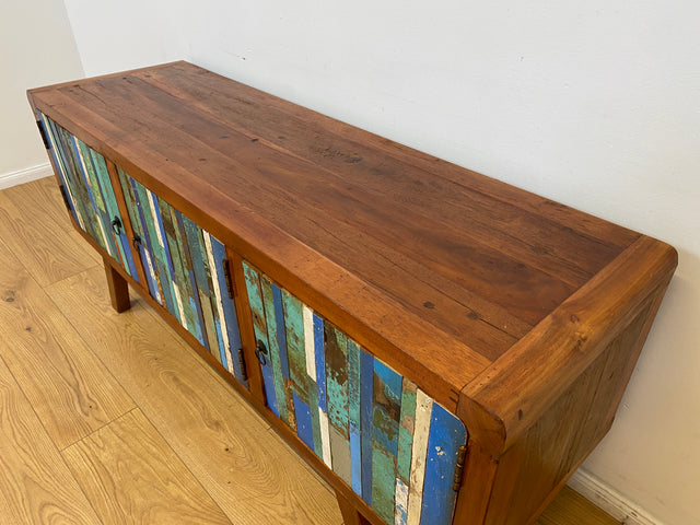 Boatwood by WMK # Detailreiches 150cm langes Sideboard aus altem Bootsholz, ein handgefertigtes Unikat aus massivem Teakholz # Kommode Lowboard TV-Lowboard TV-Board TV-Bank Anrichte Bootsmöbel Berlin