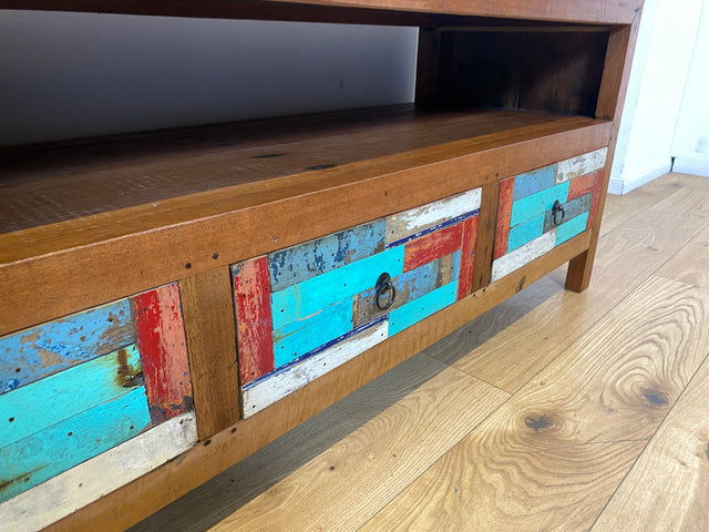 Boatwood by WMK I Handgefertigtes 150cm langes TV-Lowboard aus altem Bootsholz I nachhaltiges Unikat aus massivem Teakholz I Sideboard Kommode Bank Board Anrichte Bootsmöbel Rostock Bayern Düsseldorf