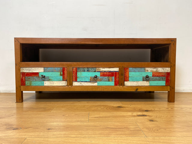 Boatwood by WMK I Handgefertigtes 150cm langes TV-Lowboard aus altem Bootsholz I nachhaltiges Unikat aus massivem Teakholz I Sideboard Kommode Bank Board Anrichte Bootsmöbel Rostock Bayern Düsseldorf