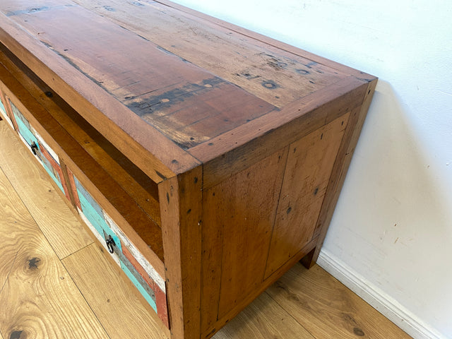 Boatwood by WMK I Handgefertigtes 150cm langes TV-Lowboard aus altem Bootsholz I nachhaltiges Unikat aus massivem Teakholz I Sideboard Kommode Bank Board Anrichte Bootsmöbel Rostock Bayern Düsseldorf