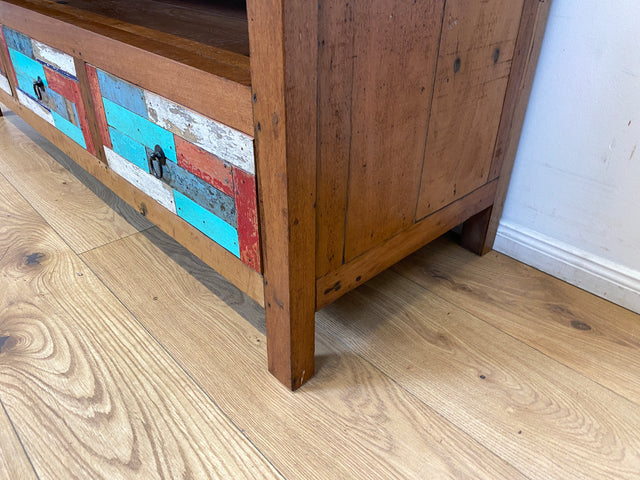 Boatwood by WMK I Handgefertigtes 150cm langes TV-Lowboard aus altem Bootsholz I nachhaltiges Unikat aus massivem Teakholz I Sideboard Kommode Bank Board Anrichte Bootsmöbel Rostock Bayern Düsseldorf