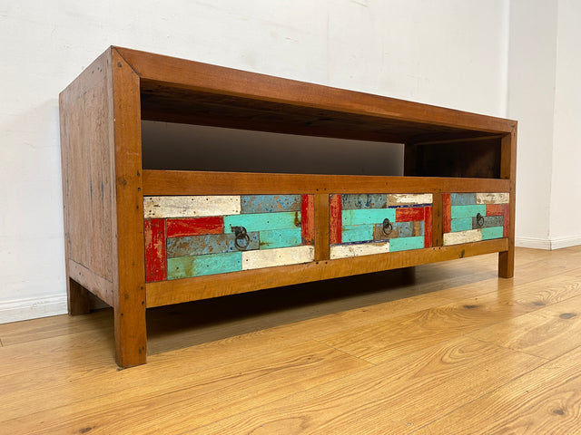 Boatwood by WMK I Handgefertigtes 150cm langes TV-Lowboard aus altem Bootsholz I nachhaltiges Unikat aus massivem Teakholz I Sideboard Kommode Bank Board Anrichte Bootsmöbel Rostock Bayern Düsseldorf