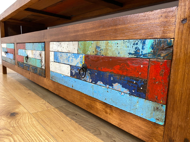 Boatwood by WMK I Besonders schönes 180 cm langes TV Lowboard aus altem Bootsholz I nachhaltiges & handgefertigtes Unikat I Teakholz massiv I Kommode Bank Board Anrichte Bootsmöbel Rostock Bremen Sylt