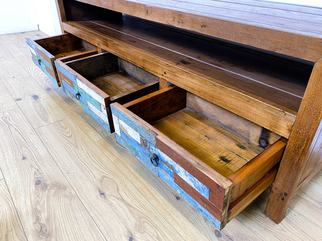 Boatwood by WMK I Besonders schönes 180 cm langes TV Lowboard aus altem Bootsholz I nachhaltiges & handgefertigtes Unikat I Teakholz massiv I Kommode Bank Board Anrichte Bootsmöbel Rostock Bremen Sylt