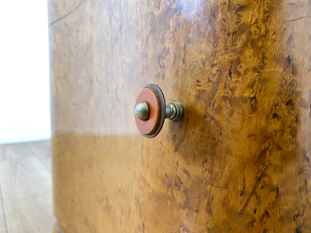 WMK I 1/2 Sehr schöner 1930er Jahre Art Deco Nachttisch aus vollem Holz mit Schublade und Glasauflage I Nachtkommode Nachtschrank Nachtschränkchen Night Stand Vintage Antik Berlin Leipzig Stuttgart