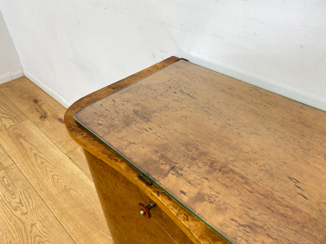 WMK I 1/2 Sehr schöner 1930er Jahre Art Deco Nachttisch aus vollem Holz mit Schublade und Glasauflage I Nachtkommode Nachtschrank Nachtschränkchen Night Stand Vintage Antik Berlin Leipzig Stuttgart