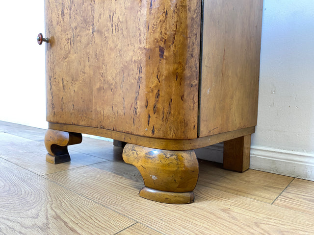 WMK I 1/2 Sehr schöner 1930er Jahre Art Deco Nachttisch aus vollem Holz mit Schublade und Glasauflage I Nachtkommode Nachtschrank Nachtschränkchen Night Stand Vintage Antik Berlin Leipzig Stuttgart
