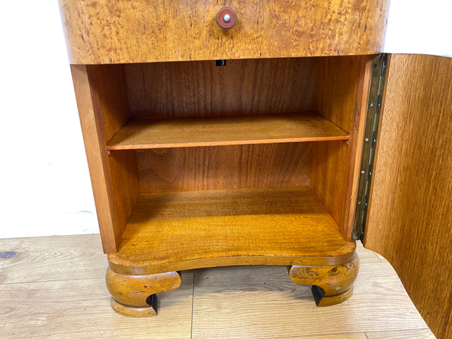 WMK I 1/2 Sehr schöner 1930er Jahre Art Deco Nachttisch aus vollem Holz mit Schublade und Glasauflage I Nachtkommode Nachtschrank Nachtschränkchen Night Stand Vintage Antik Berlin Leipzig Stuttgart