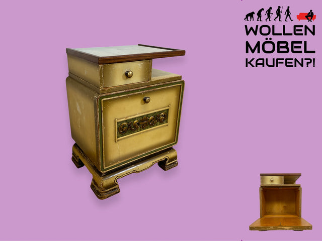 WMK I Wunderschöner jedoch abgerockter 1930er Jahre Art Deco Nachttisch mit Schublade I Nachtschrank Nachtkommode Nachtschränkchen Kommode Beistelltisch Antik Vintage Shabby Chic Berlin Leipzig Köln
