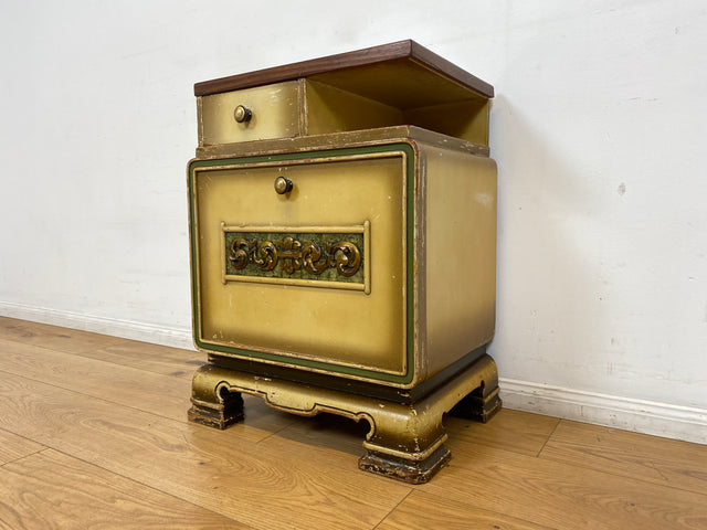 WMK I Wunderschöner jedoch abgerockter 1930er Jahre Art Deco Nachttisch mit Schublade I Nachtschrank Nachtkommode Nachtschränkchen Kommode Beistelltisch Antik Vintage Shabby Chic Berlin Leipzig Köln