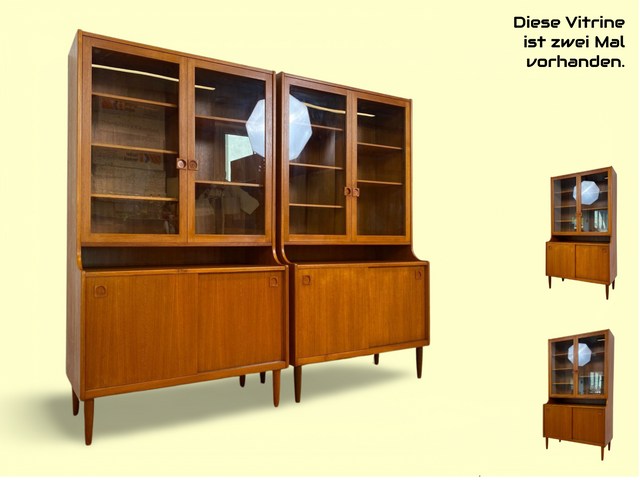 WMK # Hochwertige skandinavische Mid-Century Designer Vitrine von Brouer Møbelfabrik aus massivem Teakholz # Regal Bücherschrank Bücherregal Highboard Sideboard Glass Cabinet Danish Design Vintage