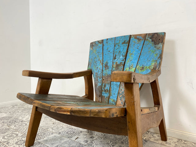 Boatwood by WMK # Formschöner & sehr robuster Relaxsessel aus altem Bootsholz, ein handgefertigtes Unikat aus massivem Teakholz # Sessel Lesesessel Clubsessel Holzsessel Gartenmöbel Balkonmöbel