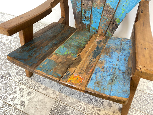 Boatwood by WMK # Formschöner & sehr robuster Relaxsessel aus altem Bootsholz, ein handgefertigtes Unikat aus massivem Teakholz # Sessel Lesesessel Clubsessel Holzsessel Gartenmöbel Balkonmöbel