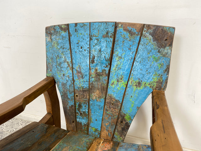 Boatwood by WMK # Formschöner & sehr robuster Relaxsessel aus altem Bootsholz, ein handgefertigtes Unikat aus massivem Teakholz # Sessel Lesesessel Clubsessel Holzsessel Gartenmöbel Balkonmöbel