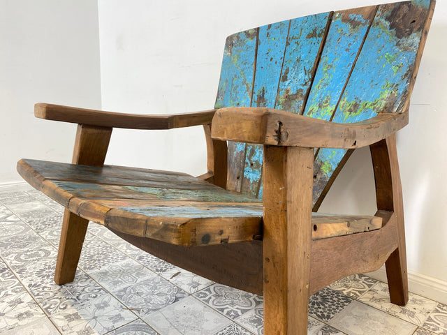 Boatwood by WMK # Formschöner & sehr robuster Relaxsessel aus altem Bootsholz, ein handgefertigtes Unikat aus massivem Teakholz # Sessel Lesesessel Clubsessel Holzsessel Gartenmöbel Balkonmöbel