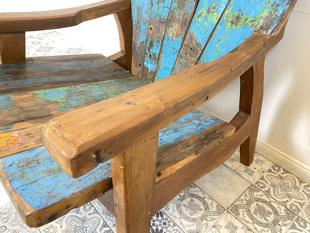 Boatwood by WMK # Formschöner & sehr robuster Relaxsessel aus altem Bootsholz, ein handgefertigtes Unikat aus massivem Teakholz # Sessel Lesesessel Clubsessel Holzsessel Gartenmöbel Balkonmöbel