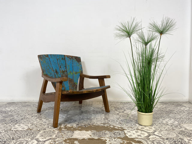 Boatwood by WMK # Formschöner & sehr robuster Relaxsessel aus altem Bootsholz, ein handgefertigtes Unikat aus massivem Teakholz # Sessel Lesesessel Clubsessel Holzsessel Gartenmöbel Balkonmöbel