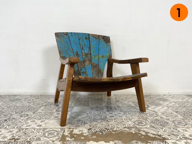 Boatwood by WMK # Formschöner & sehr robuster Relaxsessel aus altem Bootsholz, ein handgefertigtes Unikat aus massivem Teakholz # Sessel Lesesessel Clubsessel Holzsessel Gartenmöbel Balkonmöbel