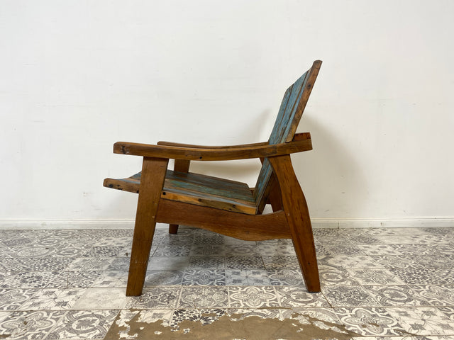 Boatwood by WMK # Formschöner & sehr robuster Relaxsessel aus altem Bootsholz, ein handgefertigtes Unikat aus massivem Teakholz # Sessel Lesesessel Clubsessel Holzsessel Gartenmöbel Balkonmöbel