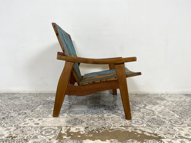 Boatwood by WMK # Formschöner & sehr robuster Relaxsessel aus altem Bootsholz, ein handgefertigtes Unikat aus massivem Teakholz # Sessel Lesesessel Clubsessel Holzsessel Gartenmöbel Balkonmöbel