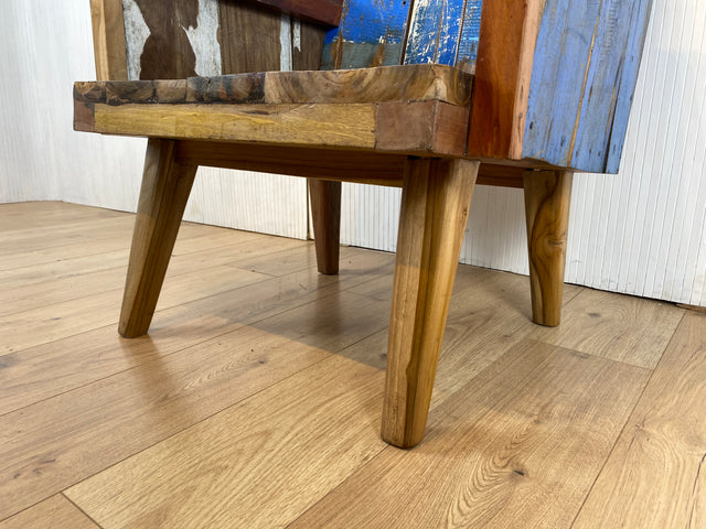 Boatwood by WMK # 1/4 Schöner Armlehnensessel in schönem Blau aus altem Bootsholz, ein handgefertigtes Unikat aus massivem Teakholz # Sessel Lesesessel Clubsessel Holzsessel Gartenmöbel Balkonmöbel