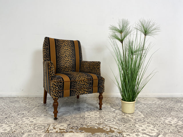 WMK Roawrr! Besonders schöner und sehr bequemer antiker Sessel mit neuwertigem und hochwertigem Bezug in Leoparden Muster # Salonsessel Armlehnenstuhl Armchair Stuhl Lesesessel Vintage Jugendstil