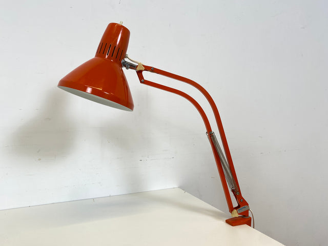 WMK Kultige & sehr gut erhaltene verstellbare skandinavische Space Age Tischlampe aus Metall in Rot # Gelenkleuchte Gelenklampe Ledu Lampe Leuchte Leselampe Architekten Arbeitsleuchte 60er 70er Retro