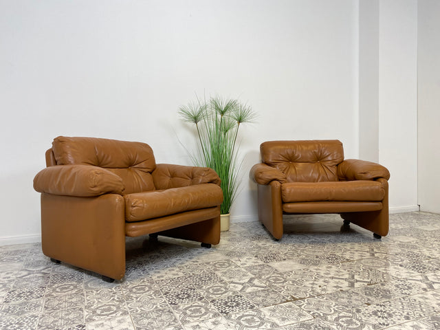 WMK 1/2 High-quality and well-preserved Italian designer armchair Coronado Tobia Scarpa by C&B Italia with genuine leather cover # Armchair Leather Armchair Seating Set Armchair Leather B&B Design Vintage