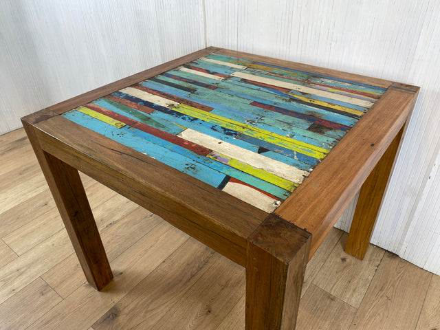 Boatwood by WMK # Besonders schöner kleiner Esstisch (90x90cm) aus altem Bootsholz, ein handgefertigtes Unikat aus massivem Teakholz # Tisch Esszimmertisch Holztisch Küchentisch Gastro Dinning Table