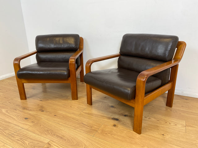 WMK # 1/2 Stilvoller skandinavisches Mid-Century Designersessel von L. Olsen & Søn Møbelfabrik mit Echtleder Bezug & Teakholz Rahmen # Sessel Armchair Sitzgarnitur Danish Design Vintage Teak Leather