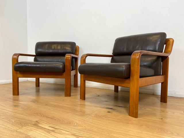 WMK # 1/2 Stilvoller skandinavisches Mid-Century Designersessel von L. Olsen & Søn Møbelfabrik mit Echtleder Bezug & Teakholz Rahmen # Sessel Armchair Sitzgarnitur Danish Design Vintage Teak Leather
