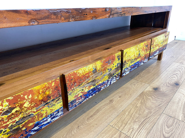 Boatwood by WMK # Besonders schönes 200cm langes TV-Lowboard mit Schubladen & Fach I Handmade Unikat aus altem Bootsholz I Teakholz massiv # Sideboard Kommode Lowboard TV-Bank Fernsehbank Berlin Köln