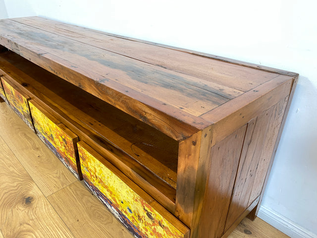 Boatwood by WMK # Besonders schönes 200cm langes TV-Lowboard mit Schubladen & Fach I Handmade Unikat aus altem Bootsholz I Teakholz massiv # Sideboard Kommode Lowboard TV-Bank Fernsehbank Berlin Köln