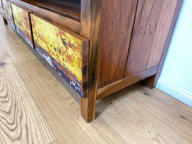 Boatwood by WMK # Besonders schönes 200cm langes TV-Lowboard mit Schubladen & Fach I Handmade Unikat aus altem Bootsholz I Teakholz massiv # Sideboard Kommode Lowboard TV-Bank Fernsehbank Berlin Köln