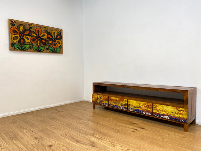 Boatwood by WMK # Besonders schönes 200cm langes TV-Lowboard mit Schubladen & Fach I Handmade Unikat aus altem Bootsholz I Teakholz massiv # Sideboard Kommode Lowboard TV-Bank Fernsehbank Berlin Köln
