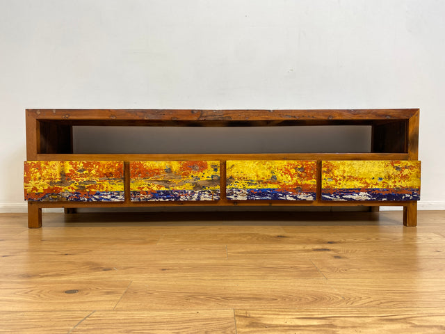 Boatwood by WMK # Besonders schönes 200cm langes TV-Lowboard mit Schubladen & Fach I Handmade Unikat aus altem Bootsholz I Teakholz massiv # Sideboard Kommode Lowboard TV-Bank Fernsehbank Berlin Köln