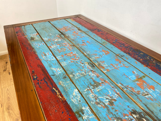 Boatwood by WMK I Besonders schöner 200x90cm großer Esstisch aus altem Bootsholz, ein handgefertigtes Unikat aus massivem Teakholz I Tisch Esszimmertisch Holztisch Küchentisch Gastro Dining Table