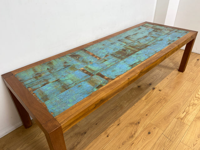 Boatwood by WMK I Imposanter 280x100cm großer Esstisch aus altem Bootsholz I handgefertigtes Unikat I Teakholz massiv I Tisch Tafel Esszimmer Küchen Garten Holz Dining Table Patchwork Berlin Kiel Sylt