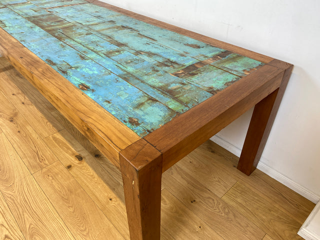 Boatwood by WMK I Imposanter 280x100cm großer Esstisch aus altem Bootsholz I handgefertigtes Unikat I Teakholz massiv I Tisch Tafel Esszimmer Küchen Garten Holz Dining Table Patchwork Berlin Kiel Sylt